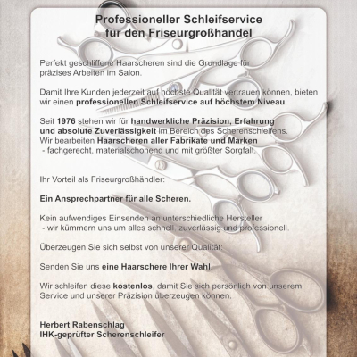 Schleifservice für Händler - Herbert Rabenschlag Scherenschleifer aus Solingen
